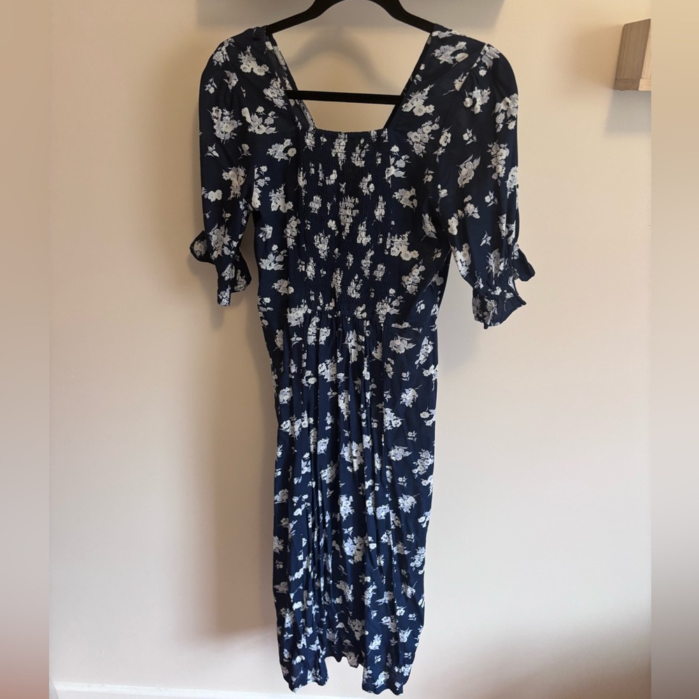 Abercrombie Navy Floral Midi Dress, size small - Picture 4 of 6
